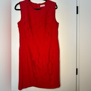 Calvin Klein Red Ruffle Layered Sheath Dress Size 12